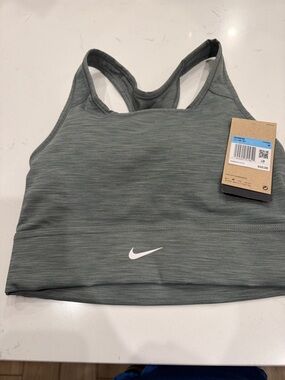 Nike Racerback Sports Bra in Sage Green Heather with White Swoosh